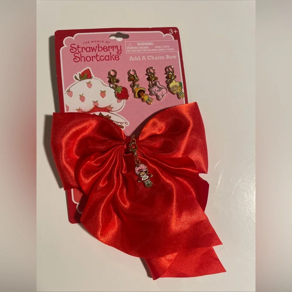 Strawberry Shortcake Red Hair Bow Clip Add A Charm Bow. 5 Charms Included New